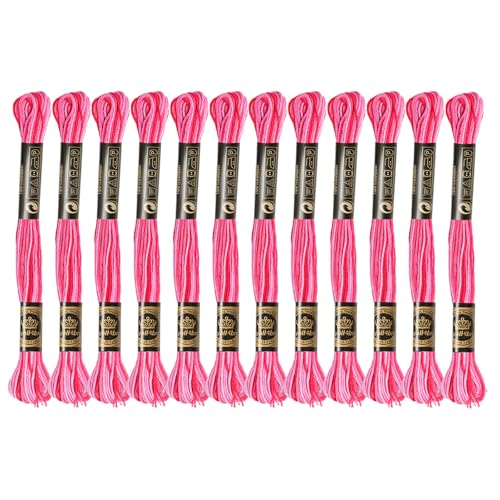 12 Skeins Embroidery Floss, Colorful Embroidery Floss 6 Strands Polyester Variegated Gradient Cross Stitch Thread for Sewing DIY Crafts, Gradient Red - color: Gradient Red