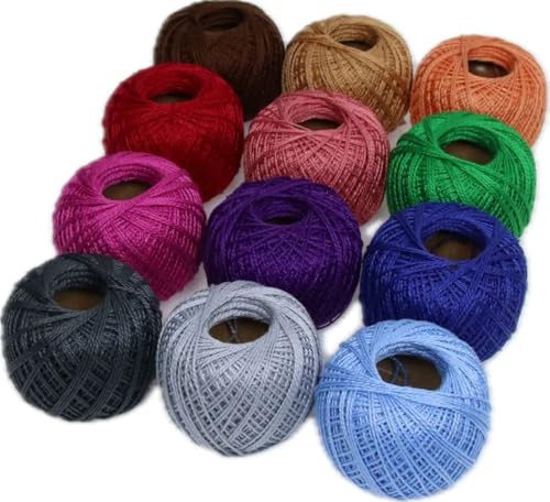 KCS Mercerized Pearl Cotton Thread Size 8 Crochet Needlework Embroidery Threads Ball (12, 12balls17) - color: 12balls17