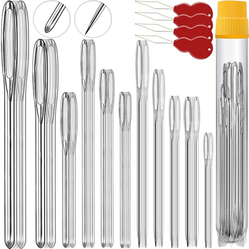 12Sizes Large Eye Hand Sewing Needles, Sharp Needles and Blunt Needles, Knitting Needles (60 Pack) - color: 60 Pack