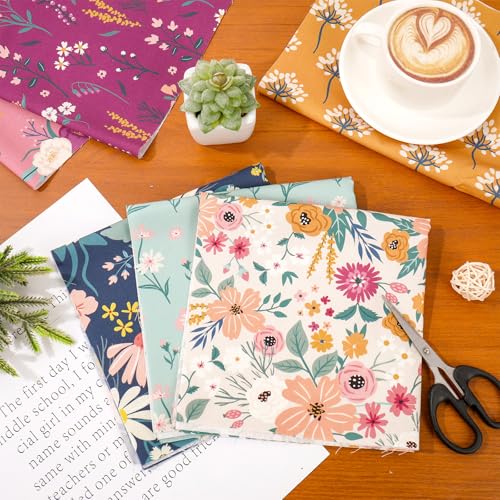 Whaline 12Pcs Retro Floral Cotton Fabric Bundles Pre-Cut Large Squares Colorful Vintage Wildflower Quilting Fabrics for DIY Handmade Sewing Craft, 14 x 14 Inch - size: 14 x 14 Inch
