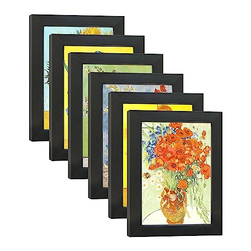 5X7 Picture Frame Set of 6 with Real Glass for Pictures 4x6 with Mat or 5x7 Without Mat, Wall or Tabletop Gallery Photo Frames in Black - color: Black, size: 5x7(set of 6)
