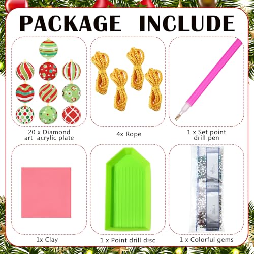 Realspring 20 Pcs Christmas Diamond Art Ball Ornaments 5d Lime Green Red - style: Cute