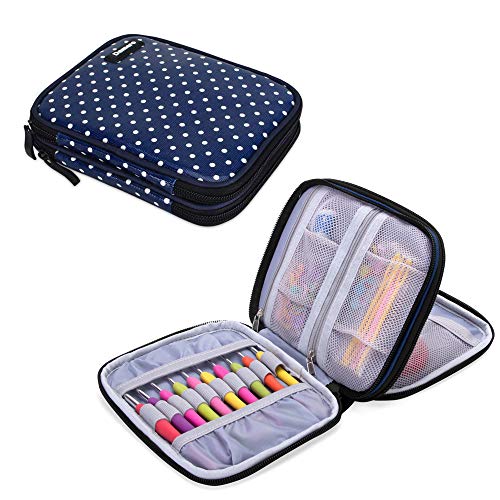 Damero Crochet Hook Case Organizer Empty, Medium, Blue Dots - color: Blue Dots, size: Medium (For Up to 6.5'' Needles)