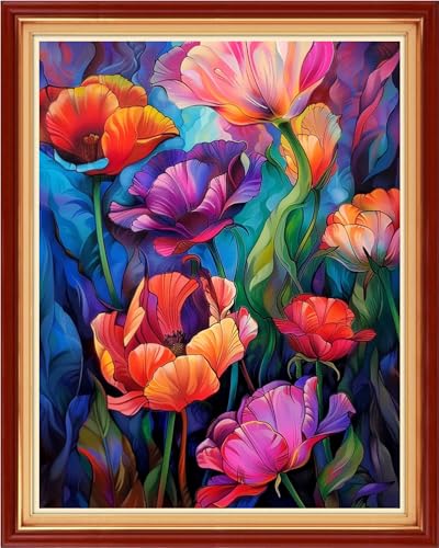 Redxing Stamped Cross Stitch Kits - Beach Night Landscape Counted Cross Stitch Kits for Beginners Adults Needlepoint Cross-Stitch Patterns-Colorful Flowers 16x20 inchs - color: ArtsKit13