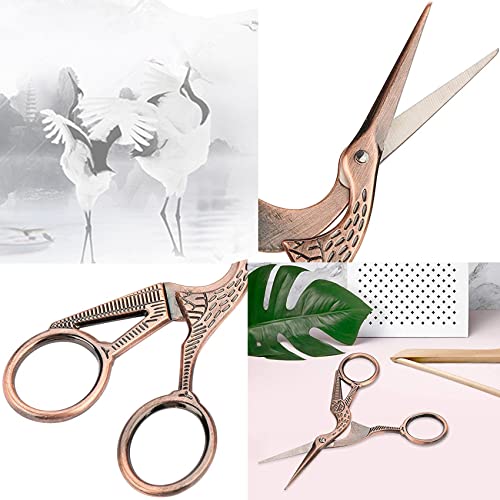 2PCS Vintage Stork Shape Sewing Scissors Stainless Steel Scissors - color: Brown
