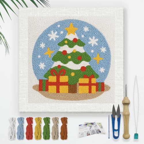 Doodlream Christmas Tree DIY Punch Needle Embroidery Kit for Adult Beginner, 9.4" Christmas Pine Tree Punch Stitching Craft Set for Starter with Frame, Fabric Pattern, Threader, Yarn, Pinch Needle - color: Christmas Tree