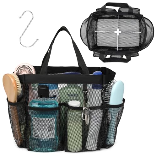 Mesh Shower Caddy Portable with Dividers - 2-Handle Shower Bag for Dorm - color: Black with Dividers, size: L (Classic Dorm Caddy)