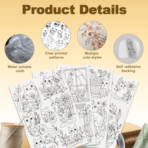 20Pcs Cartoon Kitten Cat Water Soluble Hand Sewing Stabilizers - style: Cat