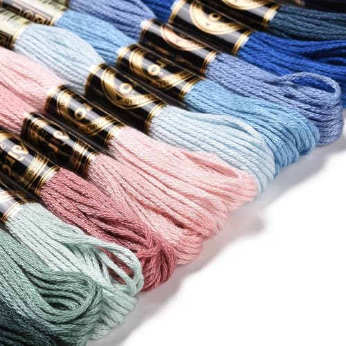 12 Skeins 12 Colors 6-Ply Polyester Embroidery Floss Cross Stitch Threads for Jewelry Making Bracelet Stitching Craft Supply 0.5mm,Ocean Color Series - color: 12 Skeins,ocean Color
