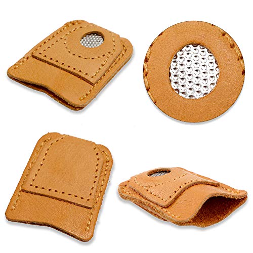 WILLBOND 6 Pieces Sewing Thimble Finger Protector Leather Coin Thimble Pad Cover for Knitting DIY Quilting Pin Needles Craft Accessories Tools, 3 Sizes