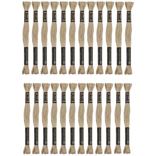 24 Skeins Embroidery Cotton Floss is 100% Egyptian Long Fiber Cotton of 8.75yds Each Cross Stitch Thread for Hand Embroidery DIY Creation and Friendship Bracelet String. (24, Cream) - color: Cream