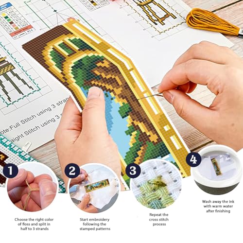 FREEBLOSS 6 Set Cross Stitch Bookmark Kits for Beginner Castle Night View Stamped Cross Stitch Kit DIY Embroidery Bookmark Kit with Instructions 8" x 2.4" - style: Arch