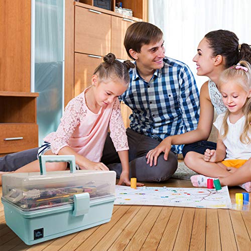 WEWLINE Sewing Storage Organizer Box 13-Inch Art Storage Box Craft Organizer 3-Layers with Handle Craft Art Bin Portable for Home School Office Travel - color: BLUE