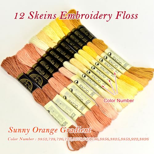 Premium Rainbow Color Embroidery Floss - Cross Stitch Threads - Friendship Bracelets Floss - Crafts Floss - 12 Skeins Per Pack Embroidery Floss,Sunny Warm-Orange Gradient - color: Sunny Warm-Orange Gradient