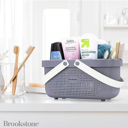 Brookstone Modern Large Portable Shower Caddy with Soft Silicone Carrying Handle, Bathroom Organizer Basket, Plastic Bath Tote and Shower Organizer, Quick Dry Drainage Holes, BPA Free, Grey - color: Gray / Charcoal