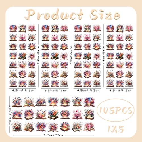 UV DTF Stickers 105 Pcs Floral Books UV DTF Cup Wrap for Glass - style: Watercolor Floral Books