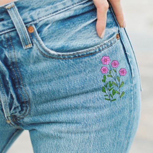 INFUNLY 12pcs Wildflower Water Soluble Embroidery Stabilizer 4 Sheets Self Adhesive Washable Stabilizer with Pre-Printed Spring Plant Hand Sewing Stabilizer for Embroidery Stick Stitch Transfer Paper