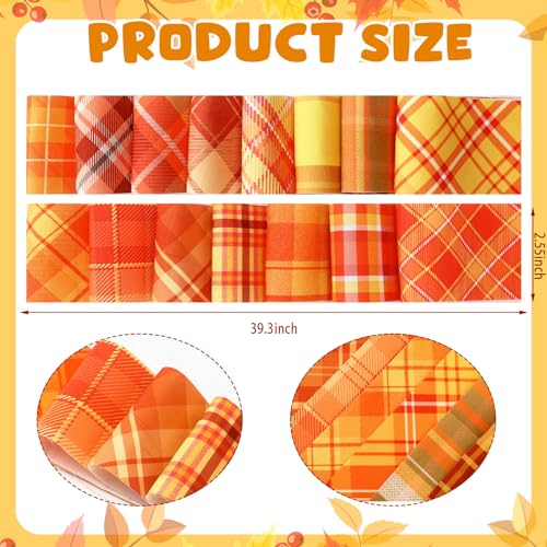 Hosuly 40 Pcs Fall Fabric Orange Yellow Plaid Jelly Quilting Strips Roll - color: Orange Plaid