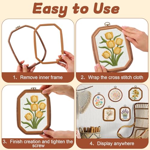 10Pcs Embroidery Hoop Frame, 10 Sizes Imitated Wood Cross Stitch Hoop, Oval Square Rectangle Embroidery Hoop for Cross Stitch, DIY Sewing Craft, Hanging Ornaments Decor, 5 Shape