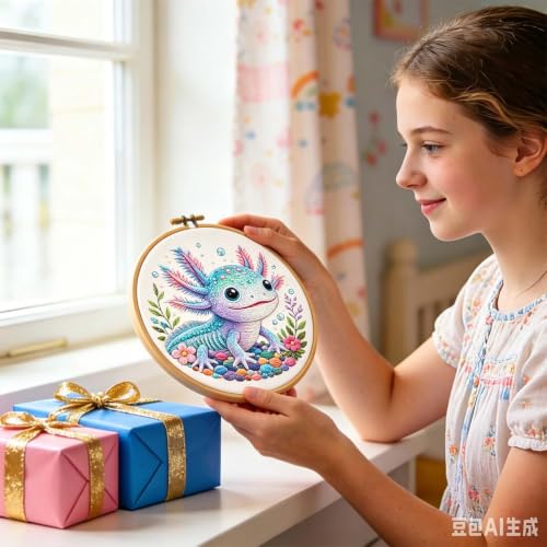 niurenmaoyi Axolotl Embroidery Kit for Adults,Needlepoint Kit - color: Embroidery Kits-0621-05
