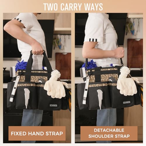 SCAVATA Compact Wearable Cleaning Caddy with Handle & Shoulder Straps - color: Leopard