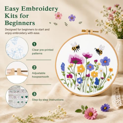 Louise Maelys Embroidery Kit for Beginners, Wildflower Bee Embroidery Kit - color: Wildflower Bee