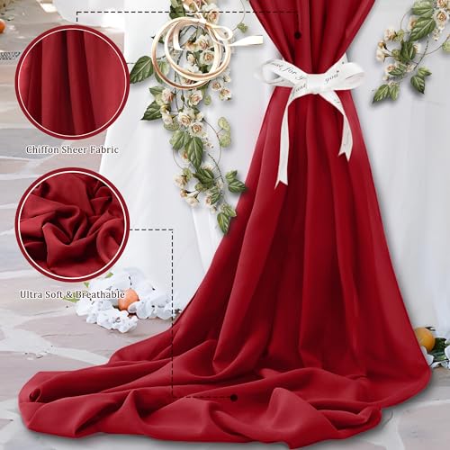 Horbaunal Burgundy Chiffon Fabric by The Yard, 1 Yard Precut Sheer Fabric - color: Burgundy, size: 1 Yard