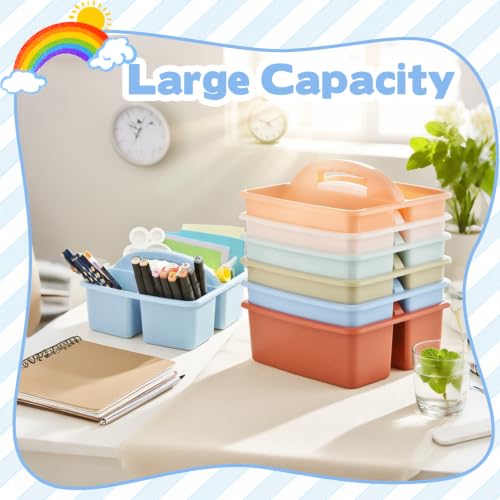 Plastic Storage Caddy Organizers, 6 Pcs Portable Teacher Classroom Supply Caddies with Handle, 3-Compartment Utility Craft Art Caddy for Kids, School Classroom and Office Organization, Boho Colors - color: Rainbow