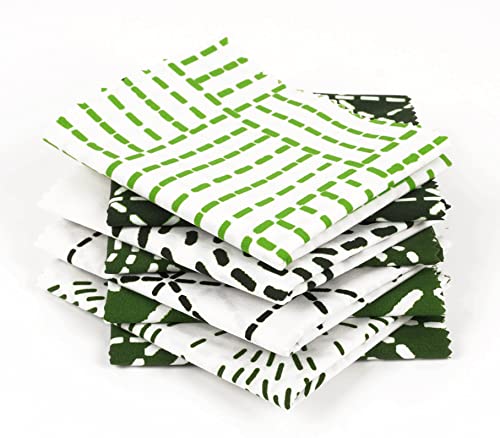 Soimoi 8 Pc Fat Quarter Bundle Japanese Sashiko Print 18"x 22" DIY Patchwork- 100% Cotton Pre-Cut Quilting Fabric White & Green