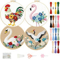 FREEBLOSS 4 Set Embroidery Kit Animals Pattern Stamped Embroidery Starter Kit with Step by Step Instructions, Colored Threads, 2 Hoops, Needlepoint Kits for Hand Craft Lovers Gift, 30cm/11.8inch - style: Birds&Flowers