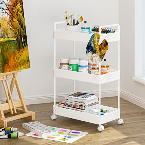Ronlap 3 Tier Slim Rolling Storage Cart with Wheels Utility Organizer,White - color: White