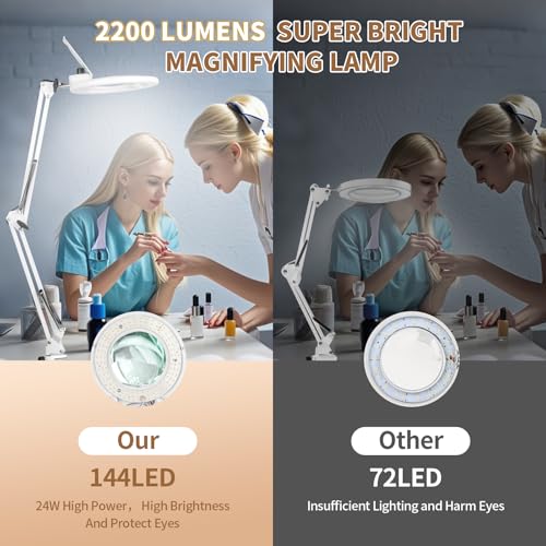 HITTI 2200 Lumens 12X Magnifier Esthetician Light, 4 Wheel Rolling Base - color: White