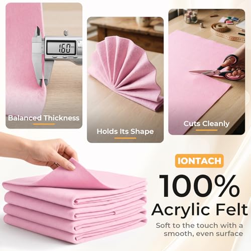 IONTACH 9" X 36" Soft Felt Sheets 1.6mm Thick (4 Packs, Light Pink) - color: Light Pink