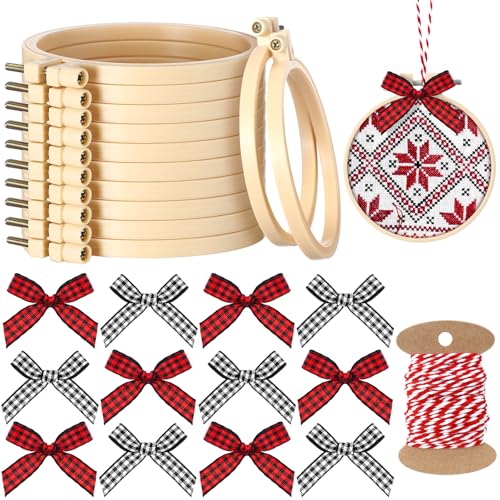 Beeveer 12sets/25pcs 4 Inch Embroidery Hoops with Bows, Christmas DIY Craft - color: Red, Black,White, size: 4 Inch