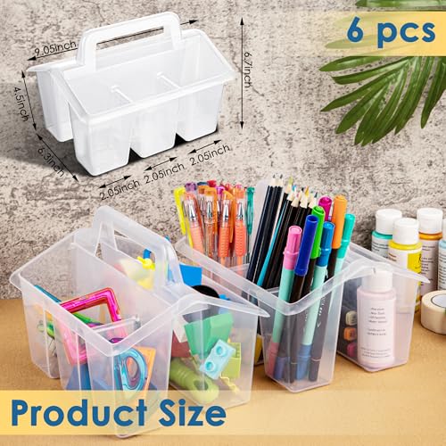 Plastic Caddy With Handle,Protable Classroom Craft Caddy, 6-pack Storage Caddy For Pencil,Pen,Craft Tools (Clear) - color: Clear