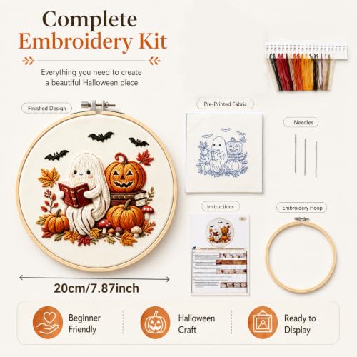YOUDRN Halloween Ghost Reading Book Embroidery Kit for Beginners Adults - color: Ghost Reading Book