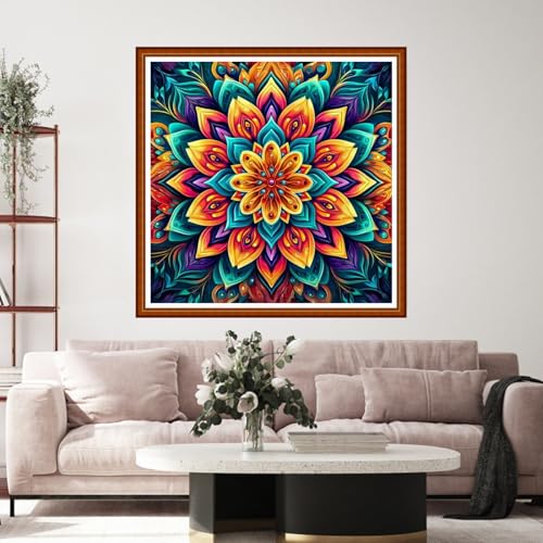 Funart Stamped Cross Stitch Kits for Beginners Full Range of Cross Stitching Preprinted Embroidery Kits for Adults, 11CT Embroidery Pattern Needlepoint Kits- Magical Flowers 18x18 inch - color: ColorArt66