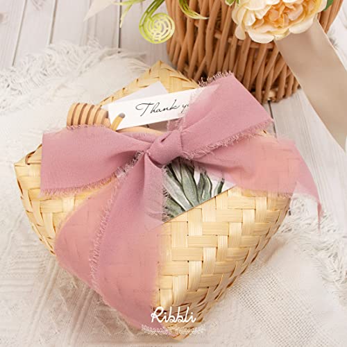 Ribbli Chiffon Silk Ribbon, 1.5 inch x 30 Yard, Champagne/Blush Pink/Dusty Rose Fringe Chiffon Ribbon for Wedding Invitations, Bridal Bouquets Wrapping, Flower Arrangement Decoration - color: Nude/Blush Pink/Dusty Rose