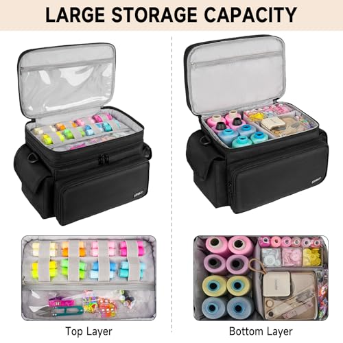 LEFOR·Z Large Sewing Supplies Organizer Bag(13 x 8 x 9 in),Sewing Basket - color: Black