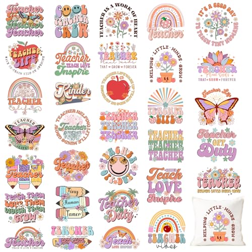 Retro Teacher Iron on Transfers Heat Transfer Viny 32pcs - color: Olive