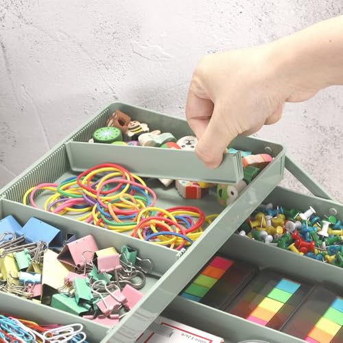 Tackle Box, 16-Inch Extra Large Art Storage Box with 3-Layer Folding Trays - color: Green