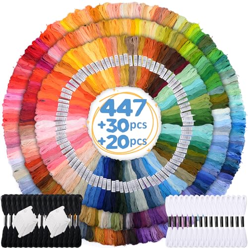 VICOVI 477 Skeins Embroidery Floss Kit 447 Vibrant Colors + 15 Black & 15 White Cross Stitch Thread Set with 20 Bobbins for Friendship Bracelets Sewing DIY Crafts - color: 447 multicolor + 30 White&Black