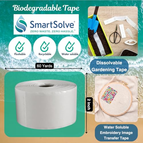 Water-Soluble Tape | 2” x 60 Yards | Dissolves Quickly in Water | Self Adhesive | Mask for Hydrographics & Double Dipping | Crafts & Labels | Biodegradable | Eco-Friendly - size: 2-Inch x 60yd
