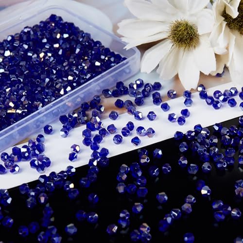 1100PCS 4mm Bicone Crystal Glass Beads for Jewelry Making, Sparkling Mini Beads for Suncatchers, DIY Bracelets & Craft Projects (AB Blue) - color: AB Blue, size: 4MM 1100 Pcs