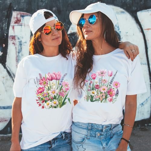 Pink Flower Iron on Patches for Clothe - 4PCS Spring Wildflower Design Iron on Applique Sticker Pink Tulip Lily Daisy DTF Transfer Ready to Press Heat Transfer Vinyl Decal for T-Shirt Bag Pillow Cover - color: Pink Wildflower A