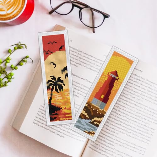 ORIGACH 6 Set Sunset Landscape Cross Stitch Bookmark Kit for Beginner - style: Landscapes