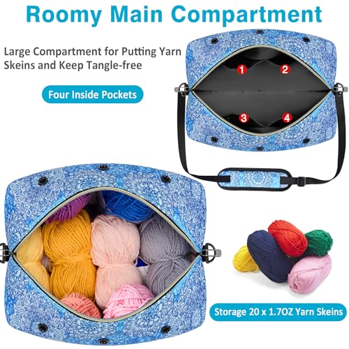 IBFUN Crochet Yarn Knitting Bag Organizer for Knit Accessories Hooks - color: L-Glacier Blue, size: Large