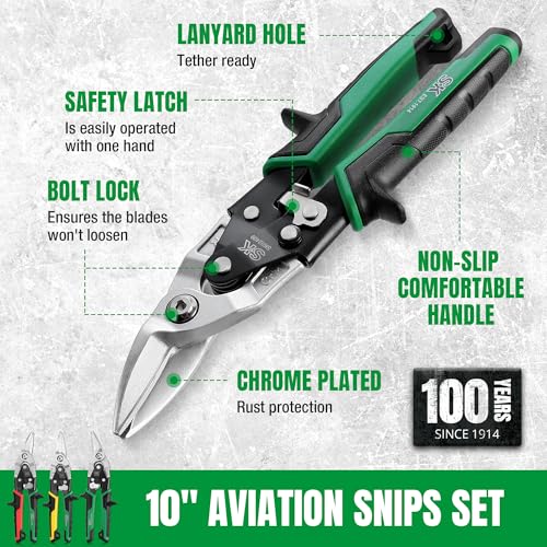 SK Tin Snips Heavy Duty, Left, Right and Straight Cut Aviation Snips Set - size: 10" Left, Right, Straight Cut