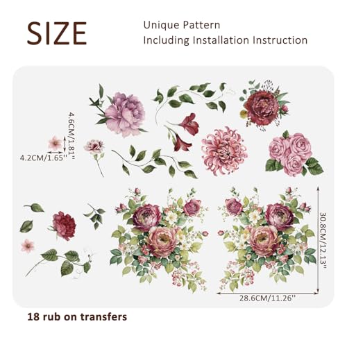 Floral Vintage Rub on Transfer for Furniture Large Flower UV DTF Transfer Sticker for Wood Glass Home Decor, Rose - style: Rose