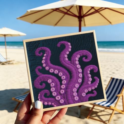 BEUNITONE Punch Needle Kit for Adults Beginners with Tentacle Pattern, Complete DIY Craft Needlepoint Kits with Hoop, Punch Needle Starter Craft Embroidery Set for Festival Gift & Home Decor 9.4x9.4" - color: 09-Octopus Tendons